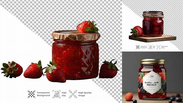 3927+ Clear Glass Jar with Strawberry Jam PSD Mockup Stylish Free PSD