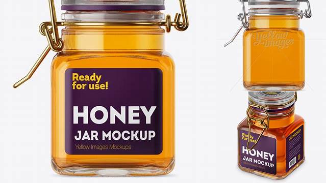 393+ 100ml Glass Pure Honey Jar with Clamp Lid PSD Mockup Free Graphic Design Resource