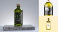 393+ Clear Glass Olive Oil Bottle with Paper Label PSD Mockup Elegant Free Graphic Resource