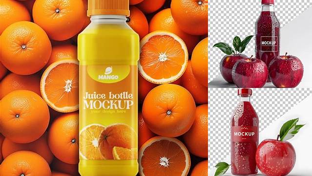 3940+ Plastic Bottle With Red Apple Juice PSD Mockup Fully Editable PSD Template