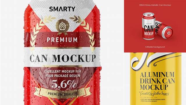 3947+ 330ml Glossy Aluminium Can PSD Mockup Fully Customizable Mockup PSD Free