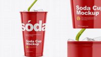 3947+ Glossy Plastic Soda Cup With Ice PSD Mockup Editable and Customizable PSD