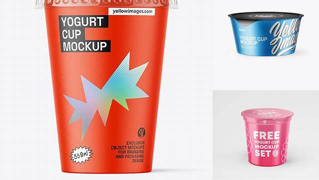 3949+ Matte Yogurt Cup PSD Mockup High-Angle Shot Free Graphic Design Mockup File