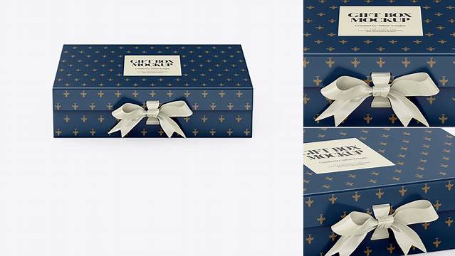 395+ Matte Gift Box With Bow PSD Mockup Front View High-Angle Shot Unique High-Resolution PSD