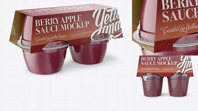 3954+ Berry Apple Sauce 4-4 Oz. Cups PSD Mockup Front View Layered PSD for Easy Editing