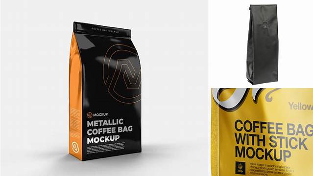 3956+ Metallic Coffee Bag with Valve PSD Mockup Front View Creative Design Mockup