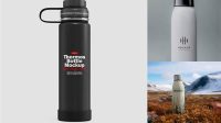 3961+ Textured Metallic Thermos PSD Mockup Exclusive PSD Design Freebie