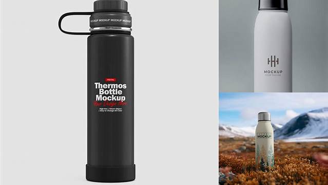 3961+ Textured Metallic Thermos PSD Mockup Exclusive PSD Design Freebie