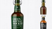 3962+ Green Glass Beugle Bottle with Beer PSD Mockup Front View Customizable Design Files