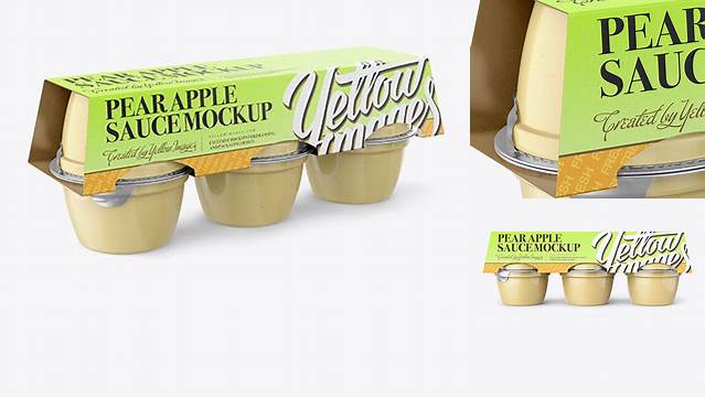 3965+ Pear Apple Sauce 6-4 Oz. Cups PSD Mockup Front View Free Editable Photoshop Template