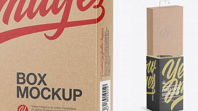 3970+ Kraft Box with Hang Tab PSD Mockup Half Side View High-Angle Shot Versatile PSD Mockup File