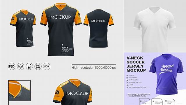 3979+ Women's Soccer V-Neck Jersey PSD Mockup – Front Half-Side View Layered PSD File Free Download