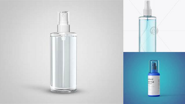 3980+ Opened Clear Spray Bottle with Blue Liquid PSD Mockup Elegant and Stylish Mockup