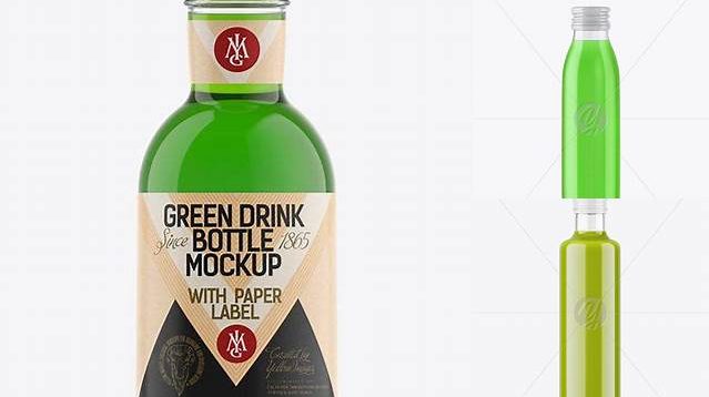 3982+ Clear Glass Green Drink Bottle PSD Mockup Professional Photoshop Design Freebie