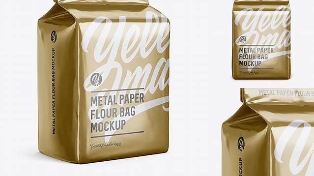 399+ Metallic Paper Flour Bag PSD Mockup Halfside View Eye-Level Shot Elegant and Versatile PSD Resource