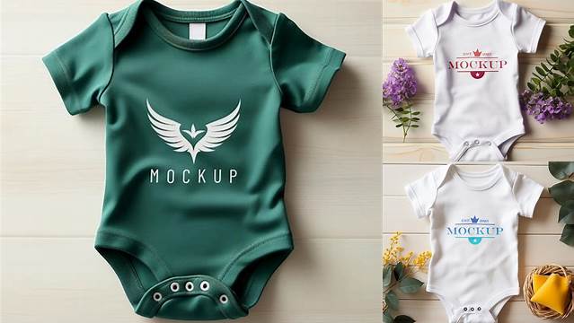 3990+ Baby Bodysuit PSD Mockup Top View Custom PSD Mockup Template