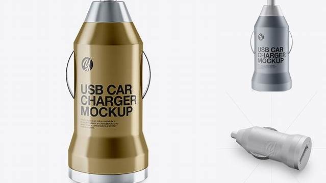 3992+ Metallic USB Car Charger PSD Mockup Front View Creative High-Resolution PSD Freebie