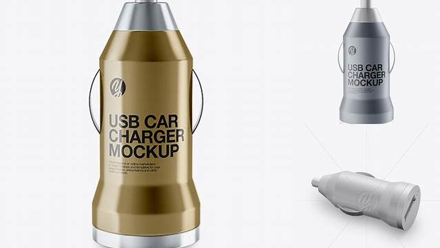 3992+ Metallic USB Car Charger PSD Mockup Front View Creative High-Resolution PSD Freebie