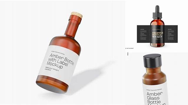 3993+ Amber Glass Bottle with Paper Label PSD Mockup Download Free