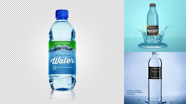 3994+ Glossy Bottle With Water PSD Mockup Free PSD