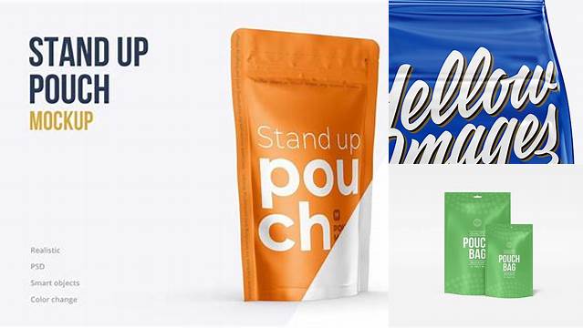 400+ Stand Up Glossy Pouch PSD Mockup Half Side View High-Quality Creative PSD