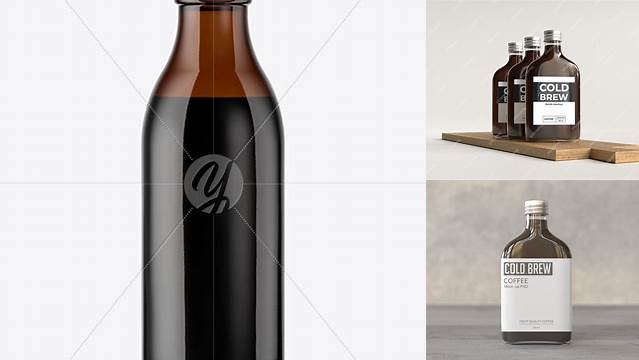 4004+ 180ml Amber Glass Bottle With Cold Brew Coffee PSD Mockup Premium Quality PSD Freebie