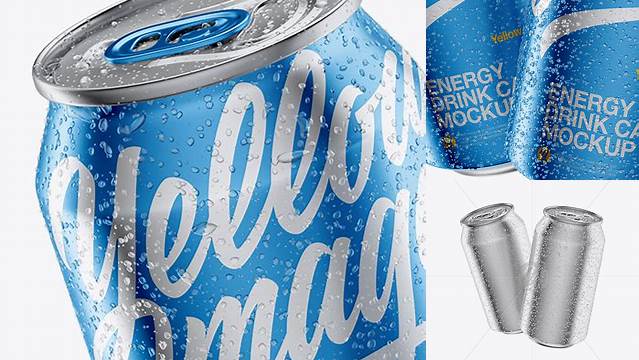 4004+ Two Metallic 330ml Aluminium Cans with Condensation PSD Mockup Unique High-Resolution Design Freebie