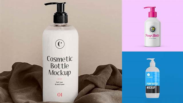 4007+ Matte Cosmetic Bottle With Pump PSD Mockup Easy-to-Edit Photoshop Freebie