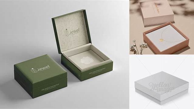 4008+ Square Paper Jewelry Box PSD Mockup Halfside View High-Angle Shot Stylish PSD for Free