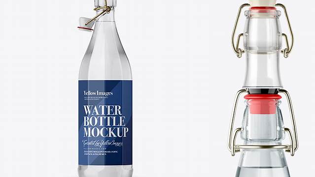 401+ Clear Glass Water Bottle With Clamp Lid PSD Mockup Elegant Photoshop Mockup