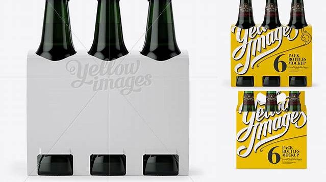 401+ White Paper 6 Pack Green Bottle Carrier PSD Mockup Front View Creative Design Mockup