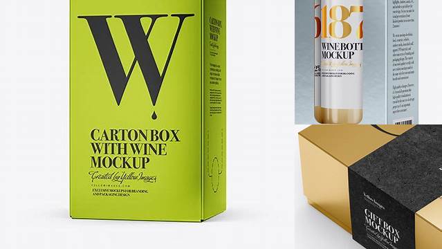 4011+ Metallic Box With Wine PSD Mockup Half Side View High-End Photoshop Mockup