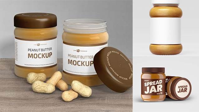 4012+ Glass Jar with Peanut Butter PSD Mockup Unique and Creative Free PSD File