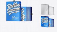 4019+ Two Metallic Boxes with Label PSD Mockup Half Side View High-Angle Shot Easy-to-Use PSD Template