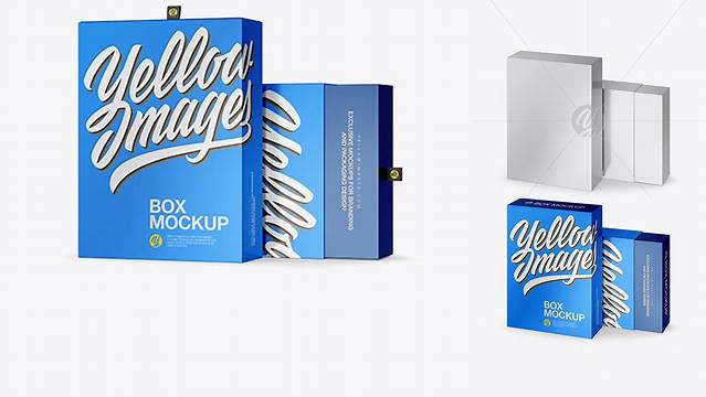 4019+ Two Metallic Boxes with Label PSD Mockup Half Side View High-Angle Shot Easy-to-Use PSD Template