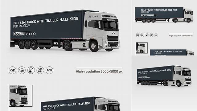 4029+ Electric Semi-Trailer PSD Mockup Side View For Free Download