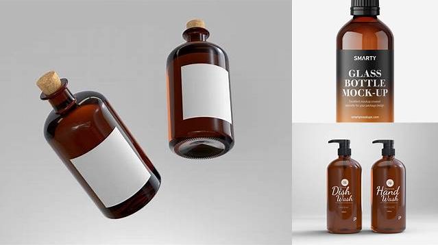 403+ Amber Glass Bottle With Wooden Cap PSD Mockup Elegant Design Mockup PSD