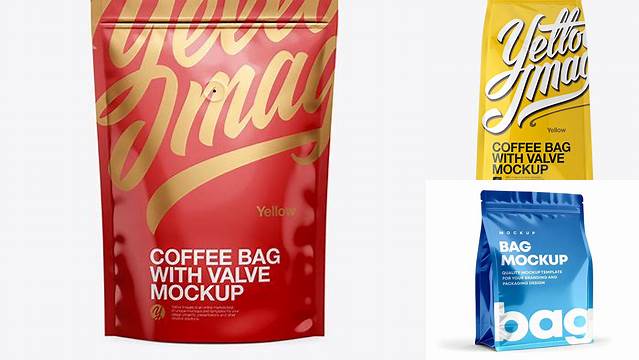 4032+ Glossy Coffee Bag With Valve PSD Mockup Hero Shot Creative High-Resolution PSD Freebie