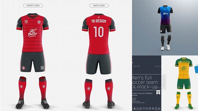 4033+ Men’s Full Soccer Kit with Polo Shirt PSD Mockup Hero Shot Creative Design PSD Free Download