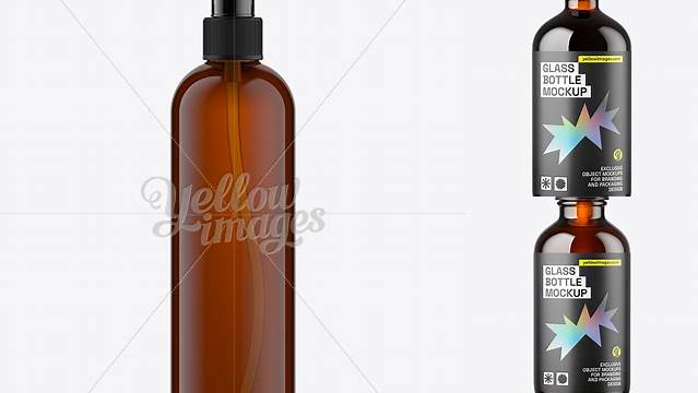 4040+ 350ml Amber Plastic Boston Bottle Mock-Up Advanced Photoshop Template