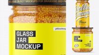 4045+ Glass Jar with Wholegrain Mustard PSD Mockup Premium Quality PSD Freebie