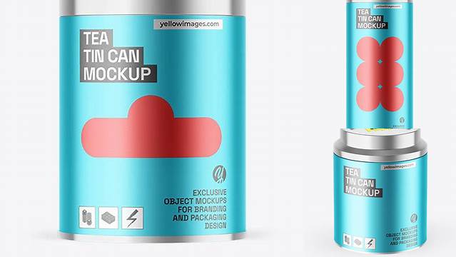 4045+ Matte Metallic Tea Tin Can PSD Mockup High-Quality Design Free PSD