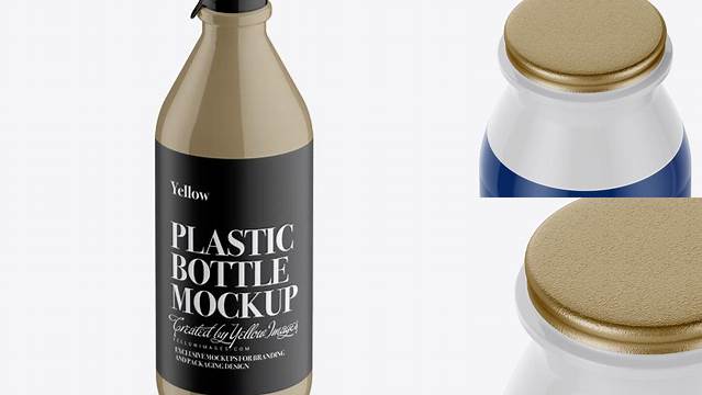 4049+ Glossy Plastic Dairy Bottle PSD Mockup High-Angle Shot Versatile and Modern PSD Mockup