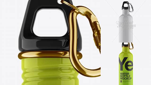 405+ 500ml Glossy Sport Bottle With Carabiner PSD Mockup Eye-Level Shot High-Quality Editable PSD