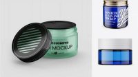 4056+ Blue Glass Cosmetic Jar PSD Mockup Front View High Angle Shot Exclusive Free Photoshop Asset