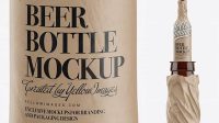 4060+ Amber Beer Bottle Wrapped in Matte Paper PSD Mockup Premium Design Freebie