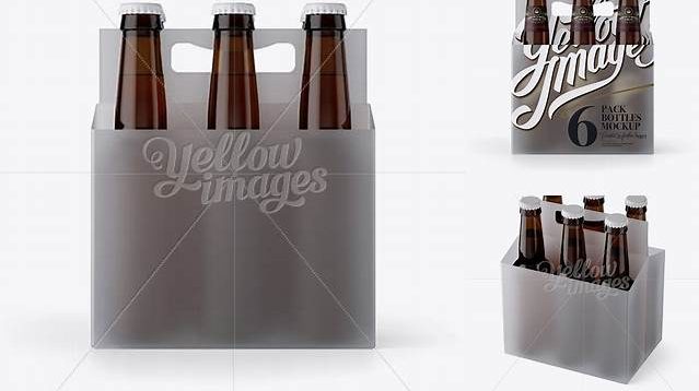 4060+ Transparent Plastic 6 Pack Amber Bottle Carrier PSD Mockup Creative Free PSD Graphic Design