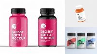 4063+ Glossy Metallic Pill Bottle PSD Mockup Free PSD for Designers