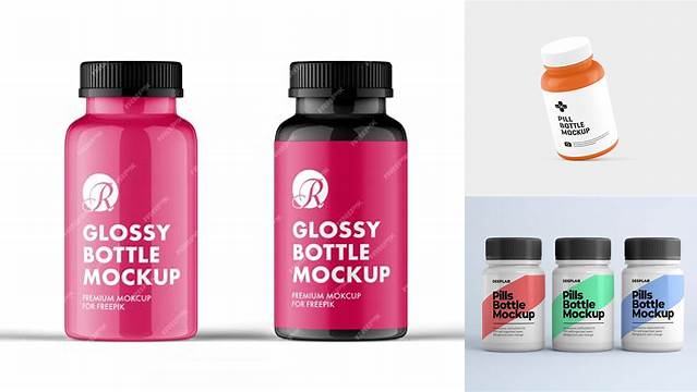 4063+ Glossy Metallic Pill Bottle PSD Mockup Free PSD for Designers