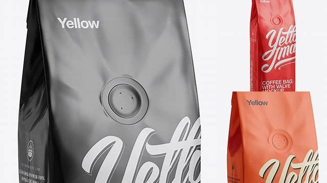 4064+ 250g Coffee Bag With Valve PSD Mockup Half-Turned View Customizable PSD Templates